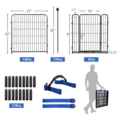 ADAVIN Garden Fence 32 in(H) x 35.4 ft(L) 16 Panels for Camping, Black Heavy Duty Iron Metal Animal Barrier Fence, Rabbit Fence for Yard, Indoor Dog Playpen, Temporary Flower Bed Fencing Border,Black - size: 16panels-32in(H)×35.4ft(L)