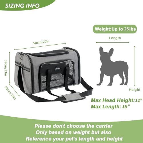 Soundy Large Cat Carrier Dog Carrier Under 25 Lbs,Collapsible Ventilated Portable Pet Bag with Soft Sided Breathable Mesh for Long Car Trips Maxi Load 2 Kittens or Small, Medium Dog (Large Grey) - color: Grey