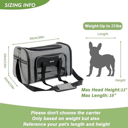 Soundy Large Cat Carrier Dog Carrier Under 25 Lbs,Collapsible Ventilated Portable Pet Bag with Soft Sided Breathable Mesh for Long Car Trips Maxi Load 2 Kittens or Small, Medium Dog (Large Grey) - color: Grey