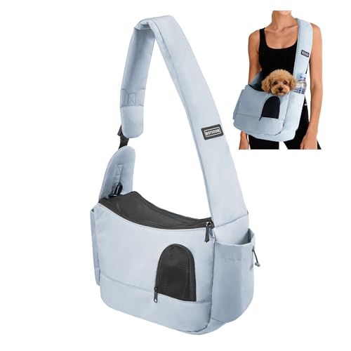Lightweight Pet Sling Carrier for Small Dogs up to 7 lb, Grey | Stylish, Versatile, Soft Dog Sling Carrier with Safety Buckle and Breathable Anti-Scratch Mesh for Travel