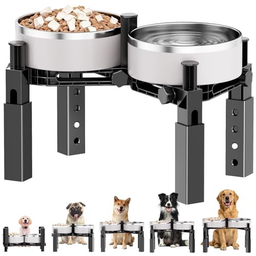 Aystkniet Dog Bowl Stand with Adjustable Height & Width, Anti-Slip Elevated Food Water Bowl Holder for Large Medium Small Dogs, Durable Raised Dog Feeder for Lifted Feeding, Only Stand Without Bowls - size: For Double Bowls