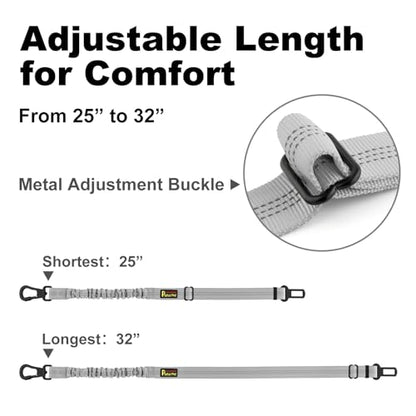 Plutus Pet Dog Seat Belt for Car, Adjustable Dog Car Harness with Carabiner Clip, Reflective Safety Dog Seatbelt Leash with Elastic Bungee, Gray - color: Gray