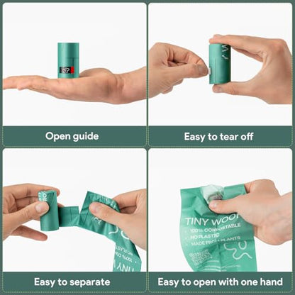Small Dog Poop Bags, Compostable Plant-Based Waste Bags with Tie Handles, 24 Rolls (360 Count), Leak-Proof, Sized for Chihuahua, Pomeranian, Toy Poodle and Puppies