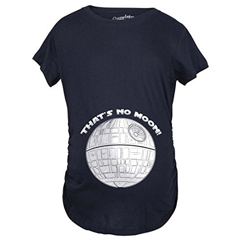 Maternity Thats No Moon Cute T Shirt Funny Pregnancy Announcement Baby Bump Tee - color: Heather Navy, size: Small