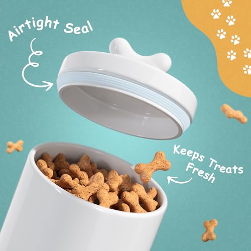 Barnyard Designs Large Dog Treat Container Airtight with Lid, Cute Rustic Ceramic Dog Treat Storage Jar for Kitchen Counter (White) - color: White
