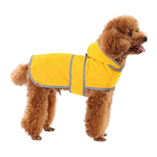 Dog Raincoat for Small Dogs Puppies Waterproof Jacket Hooded Rain Coats with Reflective Strips Leash Hole & Poncho Adjustable Fit (Yellow,S) - color: B.Yellow, size: Small