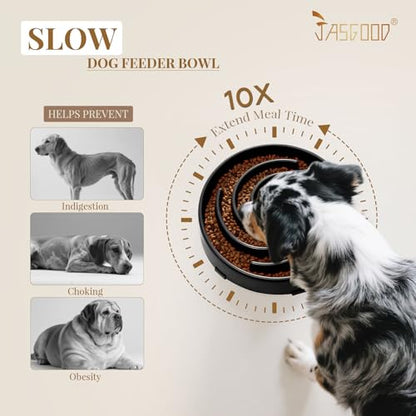 JASGOOD Slow Feeder Dogs Bowl for Large Medium Dogs,Anti-Gulping Pet Slower Food Feeding Bowls Stop Bloat,Preventing Choking - color: A-Black