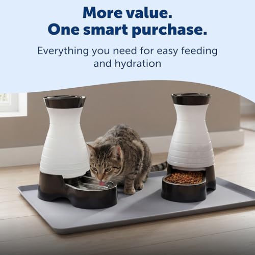 PetSafe Healthy Pet Food and Water Station with Waterproof Silicone Mat - Automatic Gravity Food and Water Dispenser for Cats and Dogs - BPA-Free Reservoir - Removable Stainless Steel Bowl - Medium - size: Medium