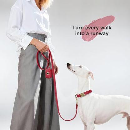 Didog Stylish Dog Poop Bag Holder for Leash, Easy-Pull and Colorful PU Leather Dog Poop Bag Dispenser with Metal Clip, Includes 1 Roll Pet Waste Bag for Daily Walking,Red - color: Red
