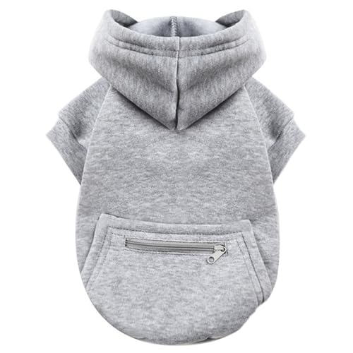 Jecikelon Dog Hoodies for Small Dogs with Zipper Pocket, Soft Fleece Puppy Clothes with Rope Hat, Warm Winter Outfits Cold Weather Coats, Cute Sweatshirt Chihuahua Costume (Grey, X-Large) - color: Y02-Grey, size: X-Large