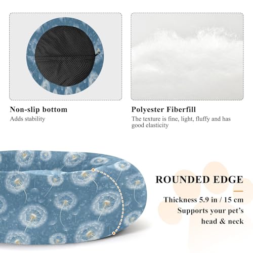 Pet Bed Blue Dandelions Seed Cat Snuggler Soft Winter Cushion, Cozy Round Bolster Nest for Indoor Kittens & Small Pets 15" - size: X-Small