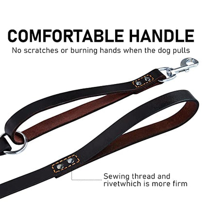 Leather Dog Leash Traffic 6ft Heavy Duty Training for Large Medium Small Breed Dog Brown Double Handle Pet Leashes (6FT * 4/5", Brown) - color: Dark Drown, size: 6FT * 4/5"