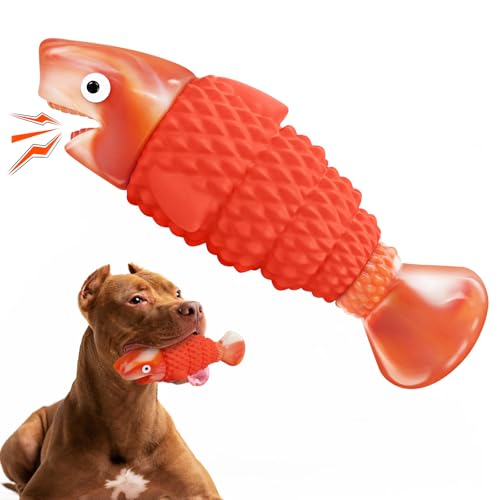 BoYoYo Indestructible Dog Toys for Aggressive Chewers Large Breeds, Durable Squeaky Toys for Super Chewers, Heavy Duty Tough Bone to Keep Them Busy, Interactive Dog Chew for Medium Breed - color: OrangeShark