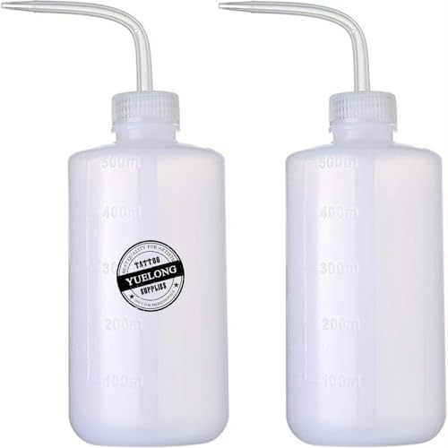 Yuelong Plastic Squeeze Bottle,2Pcs Safety Wash Bottle 500ml Convenient Green Soap Supply Tattoo Squeeze Bottle with Scale Labels Watering Tools for Medical Label Tattoo Supplies(500ml,16oz,1 Bottle) - size: 2 Count (Pack of 1)