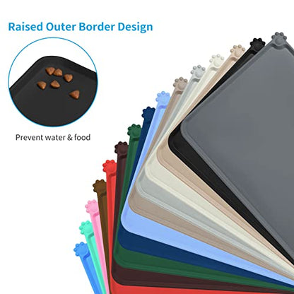 AUDWUD Silicone Waterproof Pet Feeding Mats,Anti Slip Bowl Pad,Dog Mat for Food and Water - color: Black, size: 18.5" x 11.5"