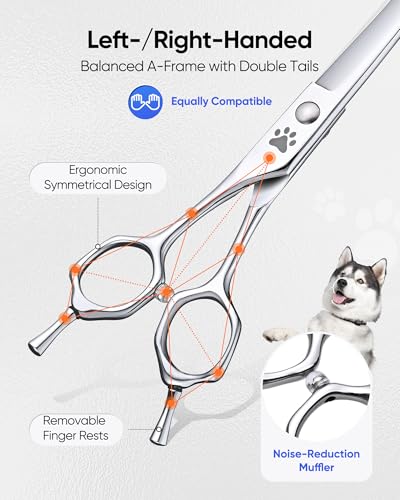 ULG Curved Dog Shears for Grooming, 7 Inch Professional Curved Dog Grooming Scissors for Trimming and Cutting, Japanese Stainless Steel Pet Hair Scissors - size: 7.0 Inch (Curved)