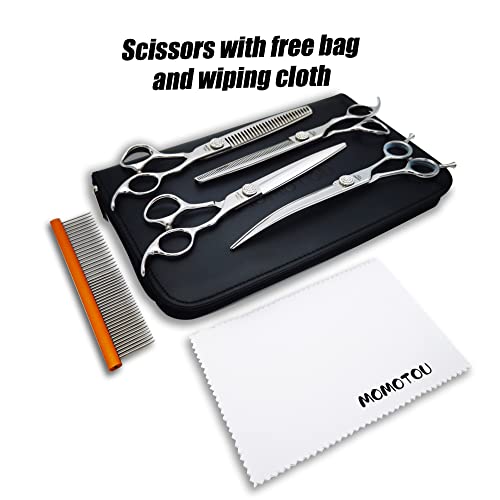 Polished Dog Grooming Scissors Set with Simulation Diamond 440C Stainless Steel Thinner Curved Straight Chunker Shears with Comb 8''