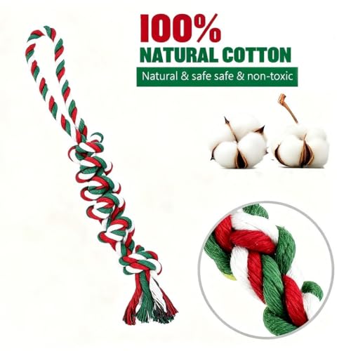 Christmas Dog Toy Set for Medium & Large Dogs - 7pcs Festive Chew Toys (5 Cotton Rope, 1 Squeaky Santa Plush, 1 Gift Bag) | Safe Durable Teeth Cleaning Holiday Dog Gifts for Heavy Chewers - color: Christmas