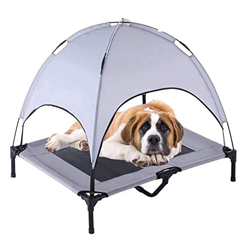 Elevated Dog Bed with Removable Canopy w/Convenient Carrying Bag Indoor Shade 1680D Portable Raised Oxford Fabric Outdoor Cooling Dog Cot Cat Bed Pet Tent for Camping (48", Grey)