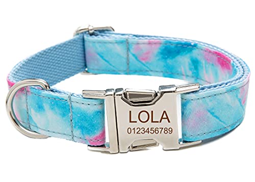 Personalized Dog Collar, Custom Engraving with Pet Name Phone Number ID Tag for Small Medium Large Breeds - color: Blue, size: XS(length 9"-12")
