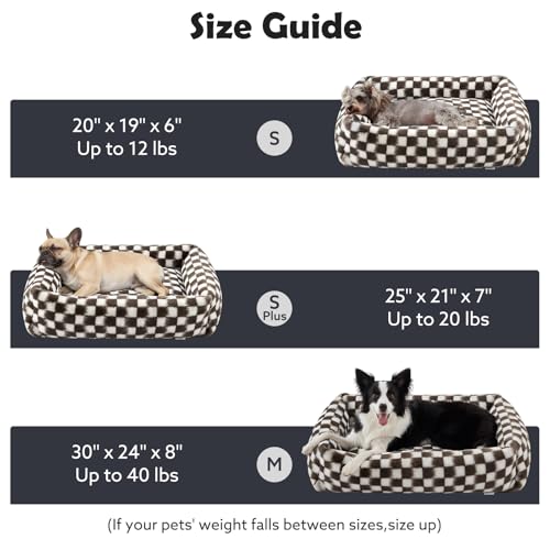 JOEJOY Dog Bed Medium Size Dog, Removable Washable Cover Orthopedic Soft Pet Bed, Anti-Slip Fluffy Plush Faux Rabbit Fur Puppy Bed, 30"x24"x8", Checkered, Brown - color: Brown, size: M (30"x24"x8")