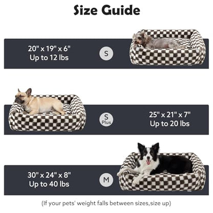 JOEJOY Large Dog Beds Large Sized Dog, Removable Washable Cover Orthopedic Soft Faux Rabbit Fur Pet Bed, Anti-Slip Fluffy Plush Faux Rabbit Fur Puppy Bed, 36"x27"x8", Checkered, Brown - color: Brown, size: L (36"x27"x8")