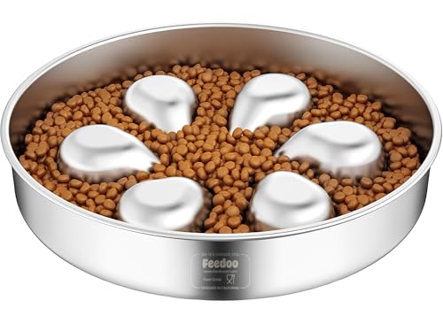 Slow Feeder Dog Bowl-3.5Cups for Large Breeds, Food Grade 304 Stainless Steel Dog Bowls with Non-Slip Base, Maze Pet Dish to Slow Down Eating, Dishwasher-Safe - color: Spiral-1Pack, size: XL 3.5~4Cups