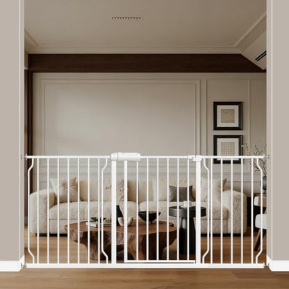 WAOWAO Baby Gate 158-169.9cm(62-67인치) 엑스트라 와이드 압력 장착 워크 스루 스윙 자동 닫힘 안전 화이트 메탈 유아 어린이 개 애완동물 강아지 계단, 출입구, 주방용 - color: 화이트., size: 62.19-66.92"/158-170cm