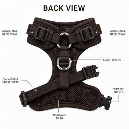 Premium No-Pull Dog Harness Soft Neoprene & Breathable Mesh Vest with Front & Back Clip D-Rings Adjustable Lightweight Walking Harness for Puppies, Small & Medium Dogs (Dark Chocolate Brown, XS) - color: Dark Chocolate Brown, size: XS: Neck 10.6-14.2'', C