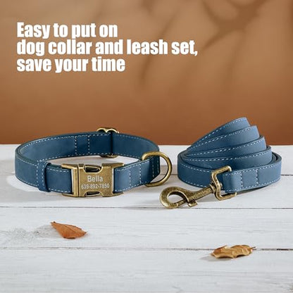 Personalized Dog Collars for Medium Dogs, Custom Soft PU Leather Dog Collar with Engraved ID Name and Number, Adjustable & Durable Pet Collars with Quick Release Metal Buckle,M(13-21") - color: Jade Blue-Engraving, size: Medium: Fit 13-21" Neck