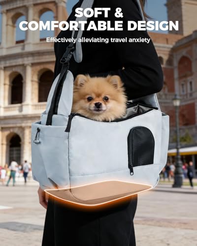 Lightweight Pet Sling Carrier for Small Dogs up to 7 lb, Grey | Stylish, Versatile, Soft Dog Sling Carrier with Safety Buckle and Breathable Anti-Scratch Mesh for Travel