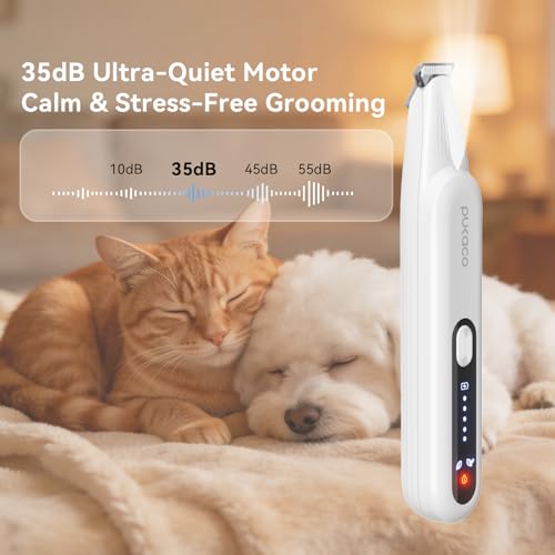 Dog Paw Trimmer, Pet Hair Trimmer with LED Light, 18mm Wide Head, 35dB Low Noise, Dual-Speed Waterproof USB Rechargeable Pet Hair Shaver for Dogs Cats Trimming Paws, Ears, Face, Rump, Eyes and Butt