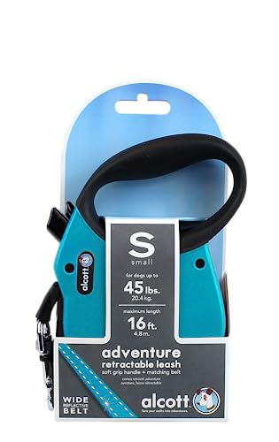 Alcott Adventure Retractable Reflective Belt Leash, 16' Long, Small for Dogs Up to 45 lbs - color: Blue, size: Small