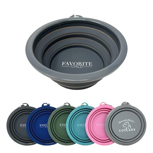 SparkDog Favorite Child Collapsible Dog Bowl, 1000ML (34oz) –XL Food-Grade Silicone Travel Bowl with Sturdy Rim – Extra Large Portable for Dogs & Cats – Great for Pet Lovers (DkGray) - color: Dark Gray-"Favorite Child"
