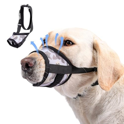 Dog Muzzle with Escape-Proof Elastic Neck Collar, Soft Breathable Air Mesh Mouth Cover Stops Biting Barking Chewing Allows Drinking Panting, Adjustable Muzzle for Small Medium Large Dogs - color: Black/Gray, size: S