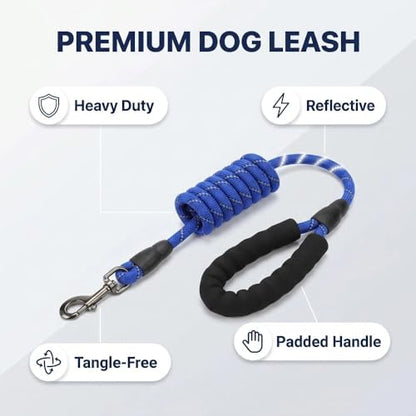 1 Pack 6 FT Heavy Duty Rope Dog Leash, Reflective Training Lead with Padded Handle, Tangle-Free Gear to Manage Large Medium Breeds, Navy Blue