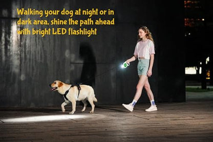 Rechargable Super Bright LED Flashlight Color Streamer Ring Anti-Tangle Retractable Sturdy Nylon Dog Leash, 16-ft Long, 3/8-in Wide (Blue) - color: BLUE