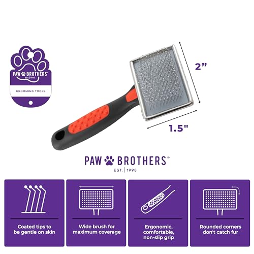 RYAN'S PET SUPPLIES Paw Brothers Soft Flat Slicker Brush with Coated Pin Tips, Mini/Small - size: Mini/Small