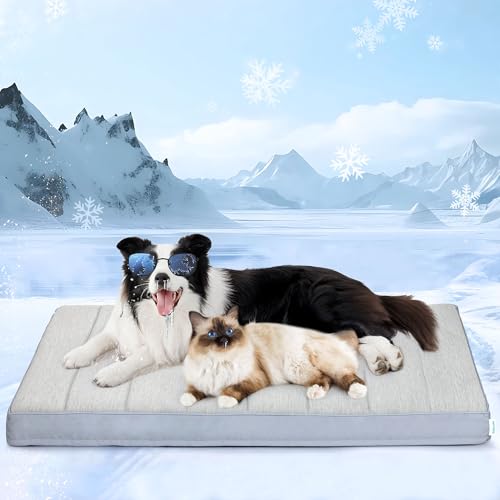 Cooling Dog Bed for 2XL Large Dogs - Orthopedic Pet Beds with Memory Foam, QMAX>0.5, Waterproof Removable Washable Cover for Hot Weather, Gery, 47" L x 29" W x 3" H - color: Grey, size: 47"L x 29"W x 3"H