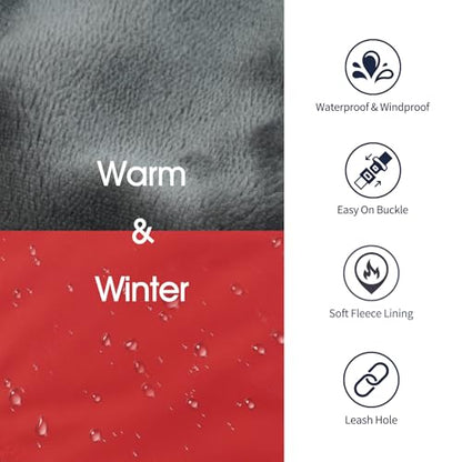 IECOii Extra Warm Dog Coat - Reflective, Adjustable Winter Jacket with Buckle & Turtleneck for Small to Extra Large Dogs - color: Pure Red, size: Small(Chest:12.6-16.5 in)