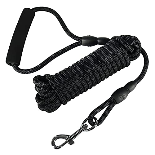 Vivifying Floating Long Dog Leash, 20ft Dog Training Leash, Check Cord Rope Lead with Comfortable Handle for Outside, Hiking, Swimming, Beach and Lake (Black) - color: Black, size: 20ft
