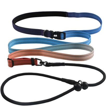 QQPETS Adjustable Slip Lead Dog Leash, Hands Free Waist Leash for Dog Walking, Reflective Training Lead with 360° Swivel Anti-Tangle, 4-7 ft Length for All Breeds - color: Sunset Gradient