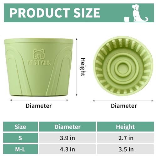 Dog Lick Bowl, Bestalk Anxiety Relief Slow Feeder Dog Lick Mat Treat Dispenser, Non-Slip Dog Licking Bowl Dog Enrichment Toys for Small Medium and Large Breed Dogs, BPA Free Silicone(Green,M-L) - color: Green, size: M-L
