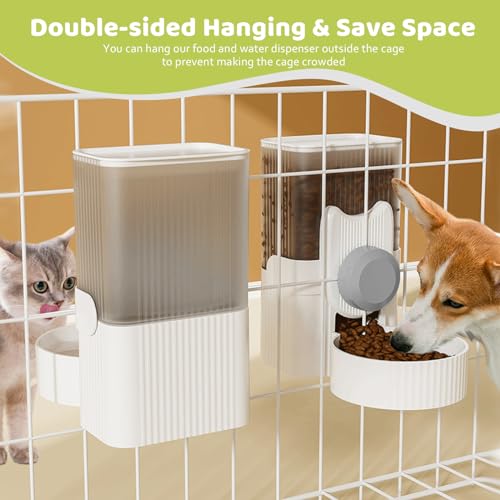 Hanging Cage Automatic Small Pet Food Bowl Water Bottle Dispenser, 1L Auto Gravity Pet Feeder and Waterer Set Kennel Feeding Station Crate Feeder Dish for Rabbit Puppy Cats Ferret (Grey) - color: Grey