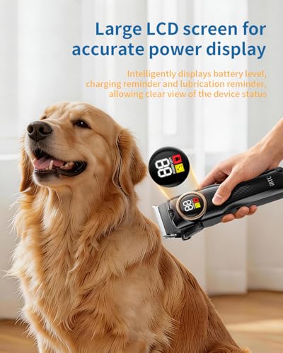 iBTC Pet Grooming Clipper Set for Thick Dense Fur, Professional Low Noise Rechargeable Pet Hair Trimmer with Ceramic Blade & Stainless Steel Scissors, Suitable for Dogs Cats