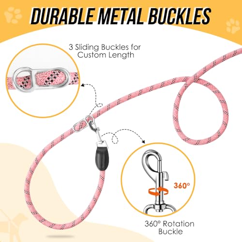 Lukovee Hands Free Dog Leash, 10FT Adjustable Training Lead 1/2 Inch Nylon Heavy Duty Lead No Pull for Large Medium Dogs, Tangle Free Reflective Waist-Leash for Walking Running, Pink - color: Pink