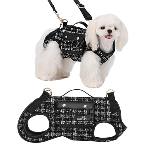 Wakytu Dog Lift Harness Dog Carrier Sling for Small Dogs & Cats,M | stylish puppy sling carrier with handle & pocket,adjustable leash,walking & travel - color: 2.0 Black, size: Medium(8-13 LBS)