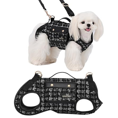Wakytu Dog Lift Harness Dog Carrier Sling for Small Dogs & Cats,M | stylish puppy sling carrier with handle & pocket,adjustable leash,walking & travel - color: 2.0 Black, size: Medium(8-13 LBS)