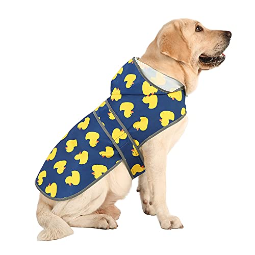 Dog Raincoat for Large Dogs Waterproof Jacket Hooded Rain Coats with Reflective Strips Leash Hole & Poncho Adjustable Fit (Duck,XXL) - color: Blue Duck, size: XX-Large