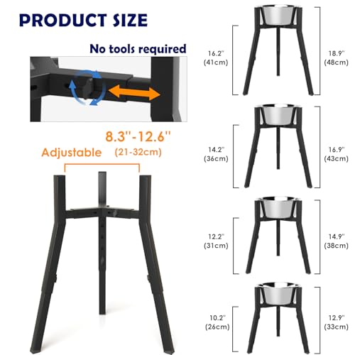 Elevated Dog Bowl Stand for Large Dogs, Adjustable Height & Width,Single Raised Dog Food Water Holder,Bowl Not Included - color: Black, 12.9-18.9H-Square, size: Height: 12.9-18.9", Width: 8.3-12.6"